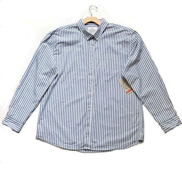 ST. John’s Bay Men’s XL Long Sleeve Blue & White Striped Cotton Shirt (NWT) - Picture 1 of 16